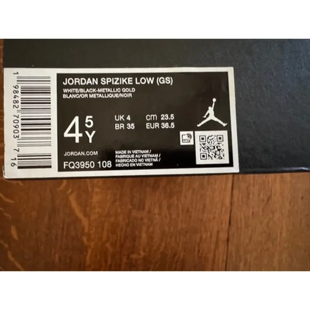 NIB Nike Jordan Spizike Low Wht/Mt Gold/Black Y4.5/W6